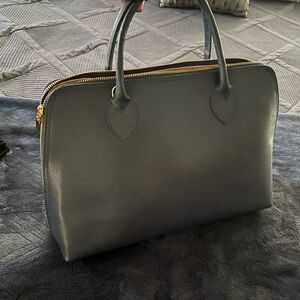 Borse, Pelle blue Italian leather zippered tote, 14 1/4”L, 10 1/2”H, x4